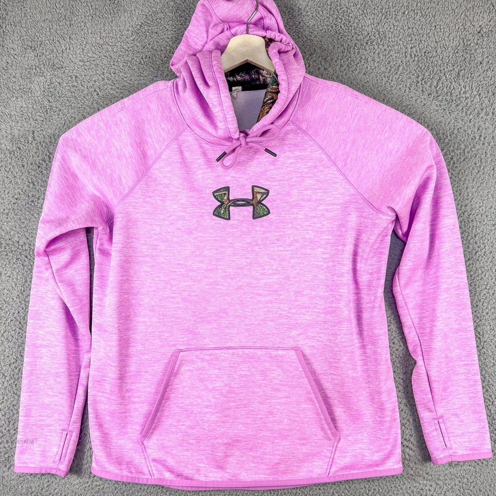 Under Armour Hoodie‎ Womens Large Pink ColdGear Storm Camo Logo Fleece Lined
